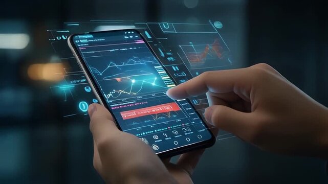 Stock Market App on Smartphone Trading Analysis Finance Technology.
