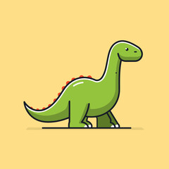 Obraz premium Cartoon green dinosaur illustration on yellow background vector graphic design