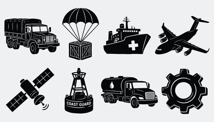Military, Rescue, and Supply Chain Silhouette Vector Graphics © 777SKYLABS