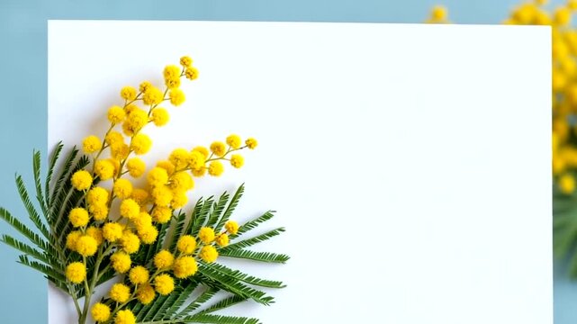Yellow Mimosa Flowers and Blank Card for Text.