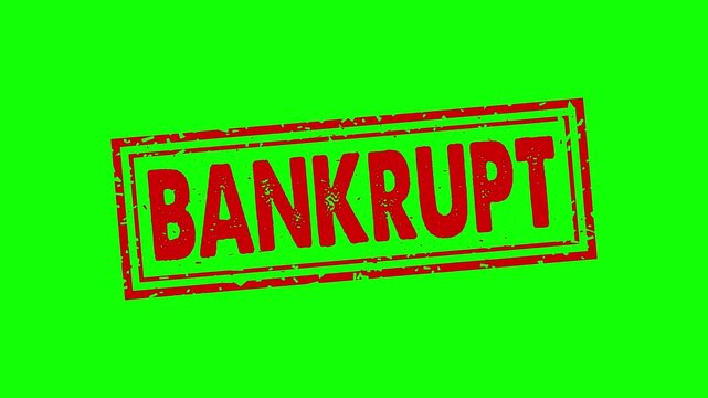 Bankrupt rubber stamp animation. bankrupt texture text Up to down motion graphics. stamp zooming and hit effect 4k video.