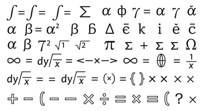 Collection of Mathematical and Scientific Symbols and Equations, Isolated White Background