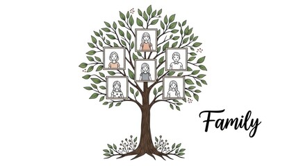Obraz premium A family tree with five generations, each represented by a framed picture.