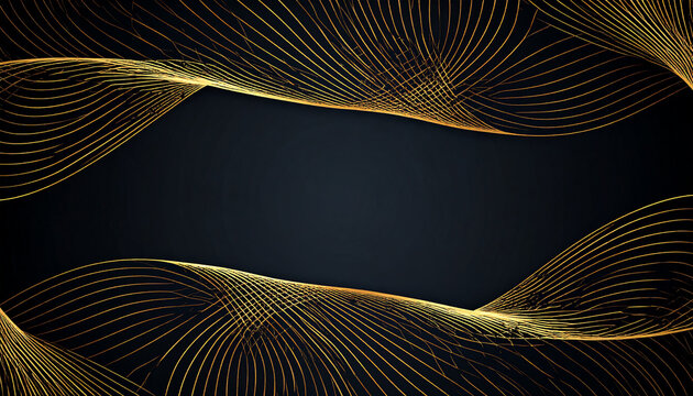 Golden wavy lines on dark blue background abstract