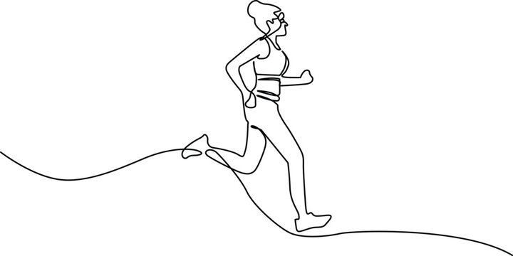 A woman running on a path with a long, flowing hair and a determined expression Vector