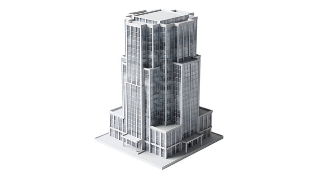 A 3d model of a tall building isolated on transparent background