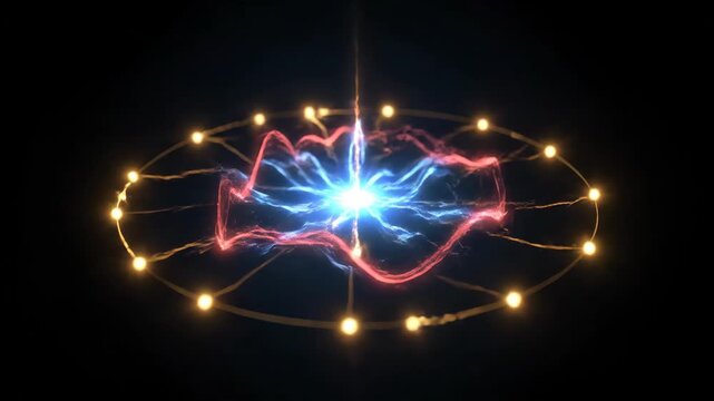 Futuristic Abstract Audio Visualizer Loop with Glowing Neon Energy Waves and Digital Particle Ring, 3D Sci-Fi Technology Background
