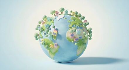 Fototapeta premium Earth day concept green globe with trees and flowers for sustainability