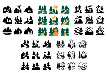 Obraz premium Hiking and nature icon set