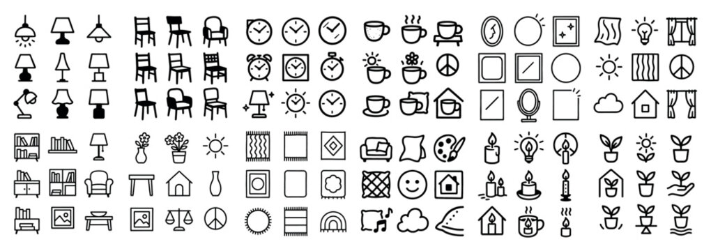 Home decor and furniture icons set