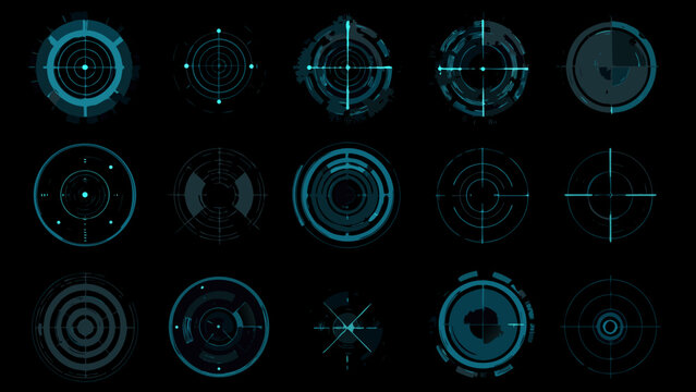 Collection of futuristic teal crosshair and targeting system elements