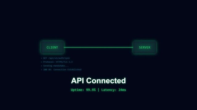 Visual representation of robust API connectivity, highlighting efficient client-server communication with real-time performance indicators
