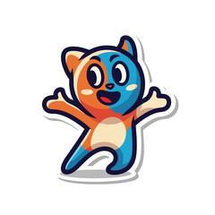 A cartoon cat is jumping with outstretched arms and legs in a colorful illustration file z46.eps viewed from front