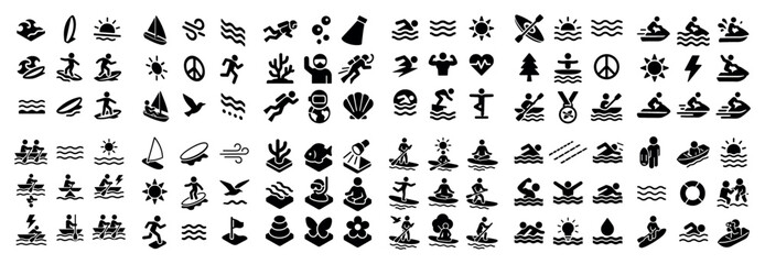 Water sports and beach icons collection