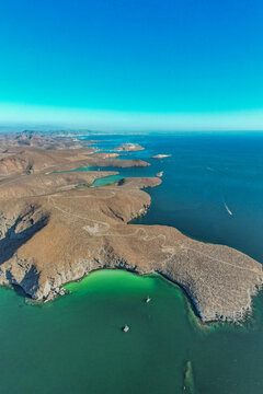 Aerial View of Balandra Beach with Turquoise Waters in La Paz, Baja California Sur, Mexico
