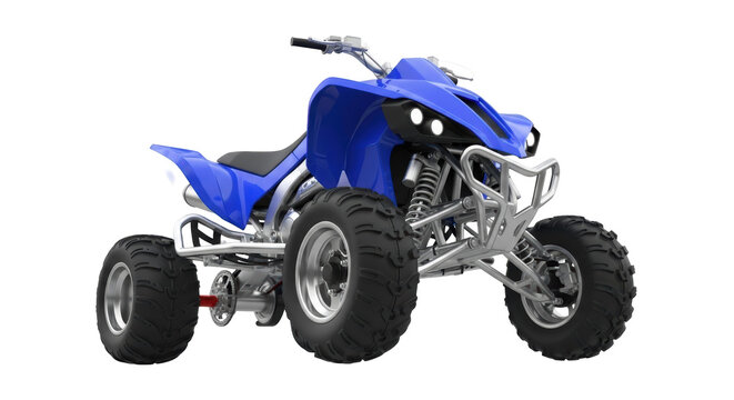 Blue ATV quad bike PNG isolated on transparent background, all-terrain vehicle for off-road adventures and recreational riding
