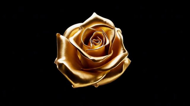 Luxurious 3D animation of molten gold liquid morphing into a rose shape with fluid simulation.