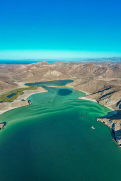 Aerial View of Balandra Beach with Turquoise Waters in La Paz, Baja California Sur, Mexico