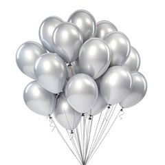 Soft Silver Foil Balloon Cascade Isolated on White &ndash; Elegant Party Decoration JPG