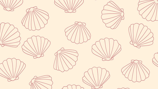 Seamless ocean pattern featuring light pink seashell outlines on a pale cream background for beach themed design and summer fabrics.