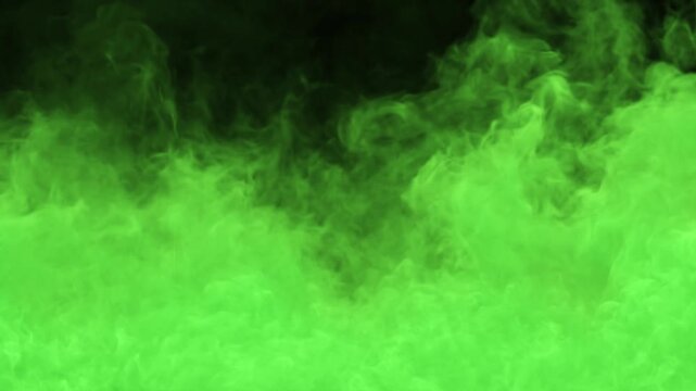 Mystical fantasy green smoke atmospheric visual effect on dark background 4k rendering