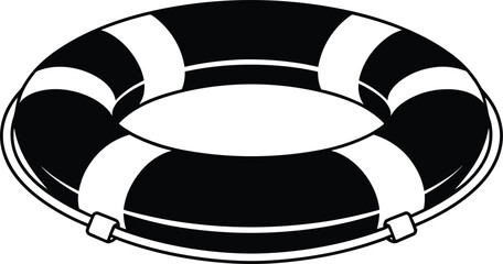 Black and white lifebuoy icon isolated on white background, minimalist life preserver ring vector illustration for safety equipment, rescue service, maritime protection and emergency symbol design © MdAbdur