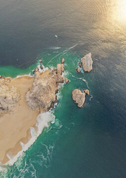 Aerial view of the Arch of Cabo San Lucas, the tip of Baja California Sur, Mexico.