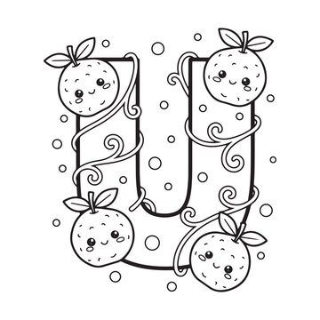 Letter U Ugli Fruit Coloring Page, Cute Alphabet Fruit Line Art for Children
