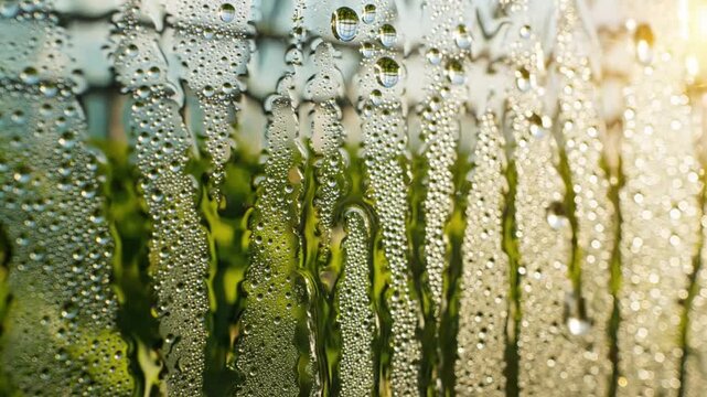 Vantage shot of condensation on a glass window in rainy weather