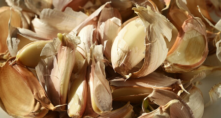 Garlic Cloves Close Up, Fresh Cooking Ingredient Top View