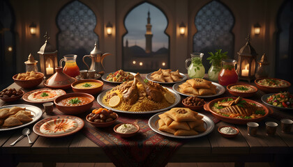 Fototapeta premium ramadan iftar, different food 