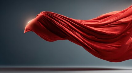 Flowing Red Fabric in Motion Against Gray Background