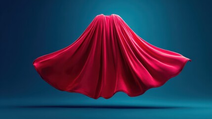 Floating Red Fabric Backdrop Against Blue Gradient Background