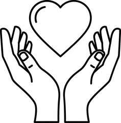 Fototapeta premium Two open hands holding a heart icon gently above them, symbolizing care, support, and love.