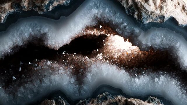 Abstract macro shot of a beautiful geode crystal formation with sparkling details.