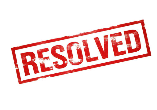 A red stamp with the word resolved on it isolated on transparent background