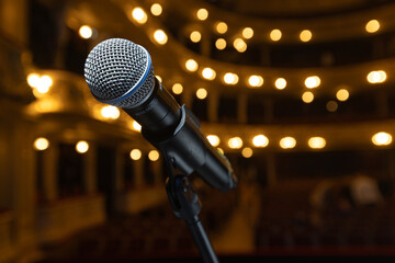 Professional Stage Microphone in Classic Opera House Theater Interior