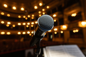 Professional Stage Microphone in Classic Opera House Theater Interior