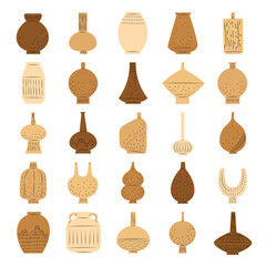 hand drawn cute cartoon vector illustration set of ceramic containers.