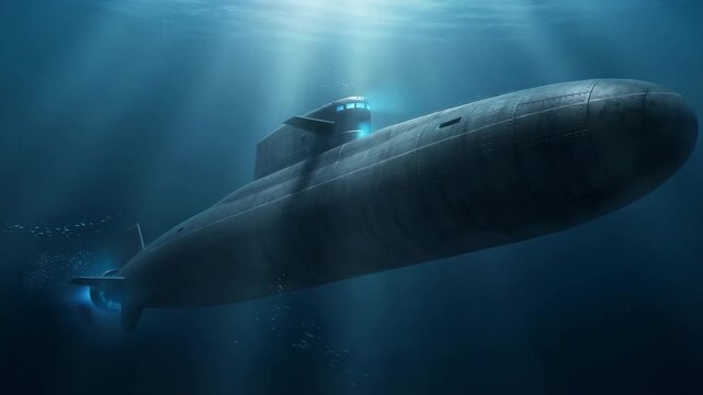 massive nuclear submarine navigating deep underwater video