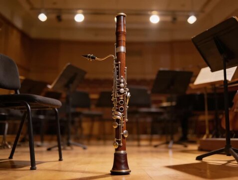  bassoon standing upright in orchestral rehearsal room