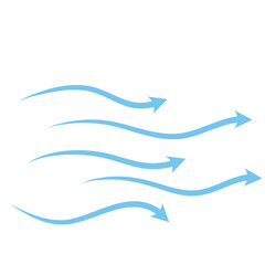 Obraz premium Blue air motion lines. Wind symbol Wind blow line icon. Hand drawn air wave icon. Outline wind movement symbol isolated on white background. Windy icon. Air flow icon set