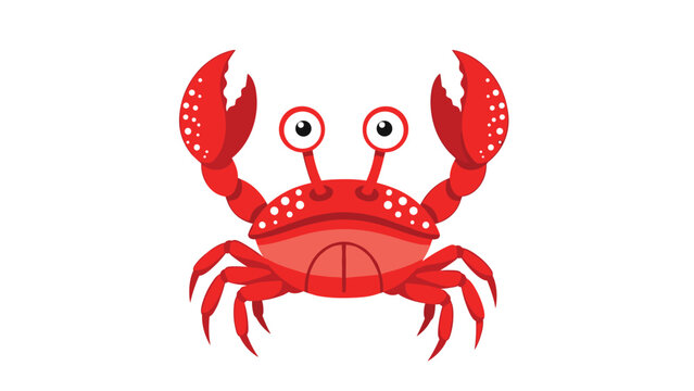 Cute cartoon red crab character with big eyes and white spots on its shell isolated on a white background.