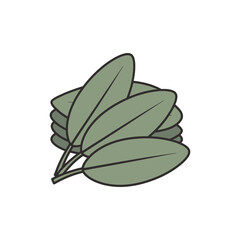 Obraz premium Stacked Sage Leaves in Green, Minimalist Flat Herb Illustration Vector
