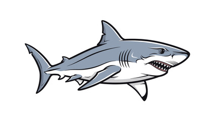 Fototapeta premium Powerful illustration of a great white shark swimming with its mouth open showing sharp teeth on white background.