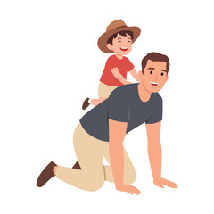 Obraz premium Happy Father Playing with Son. Flat vector illustration isolated on white background