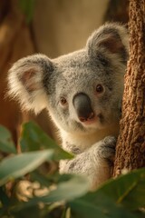 Fototapeta premium Portrait of a curious marsupial: koala in a tranquil Australian forest