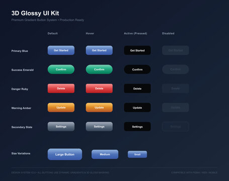 Modern 3D Glossy UI Kit with Gradient Button Design System