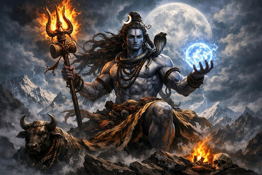 Lord Shiva Cosmic Meditation with Trident and Divine Energy
