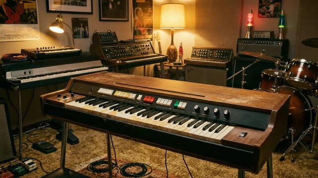 vintage clavinet keyboard placed in funk music studio video